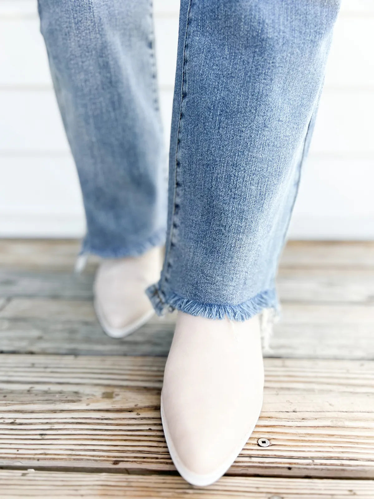 Vintage Double Button Frayed Hem Bootcut Jeans (Buy 2 Free Shipping)
