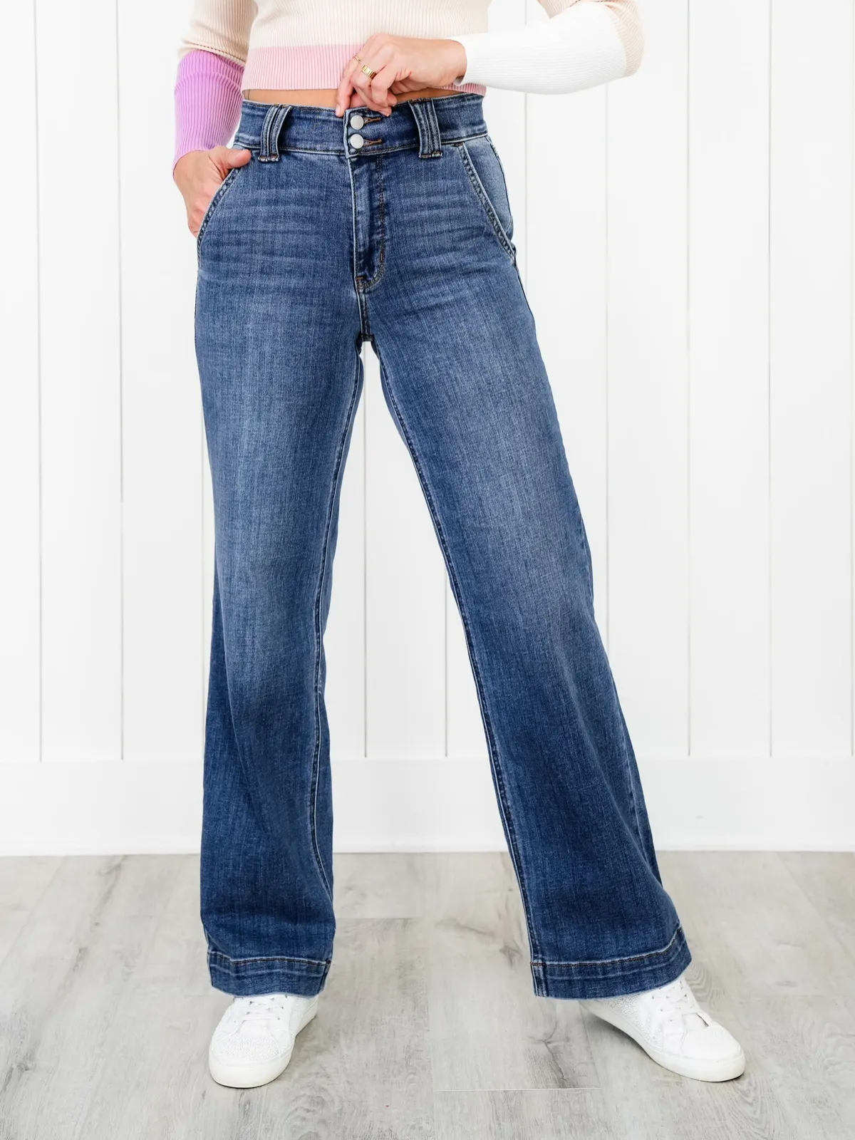 Double Button Wide Leg Jeans (Buy 2 Free Shipping)