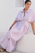 Button-Front Pleated Midi Shirt Dress (Buy 2 Free Shipping)
