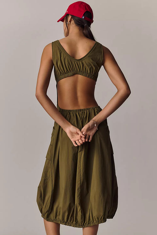 Daily Practice Fastpack Bubble-Hem Midi Dress (Buy 2 Free Shipping)