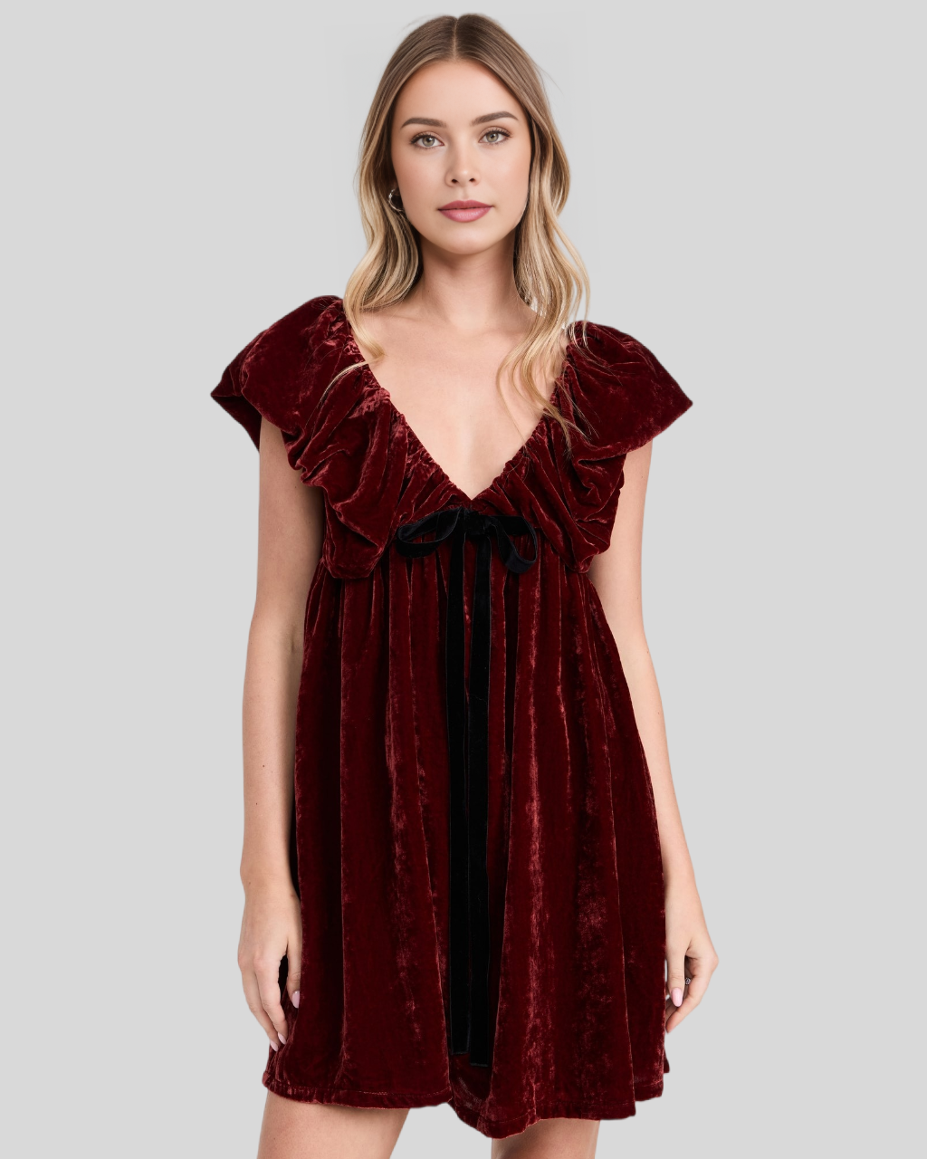 Velvet Bow Mini Dress (Buy 2 Free Shipping)