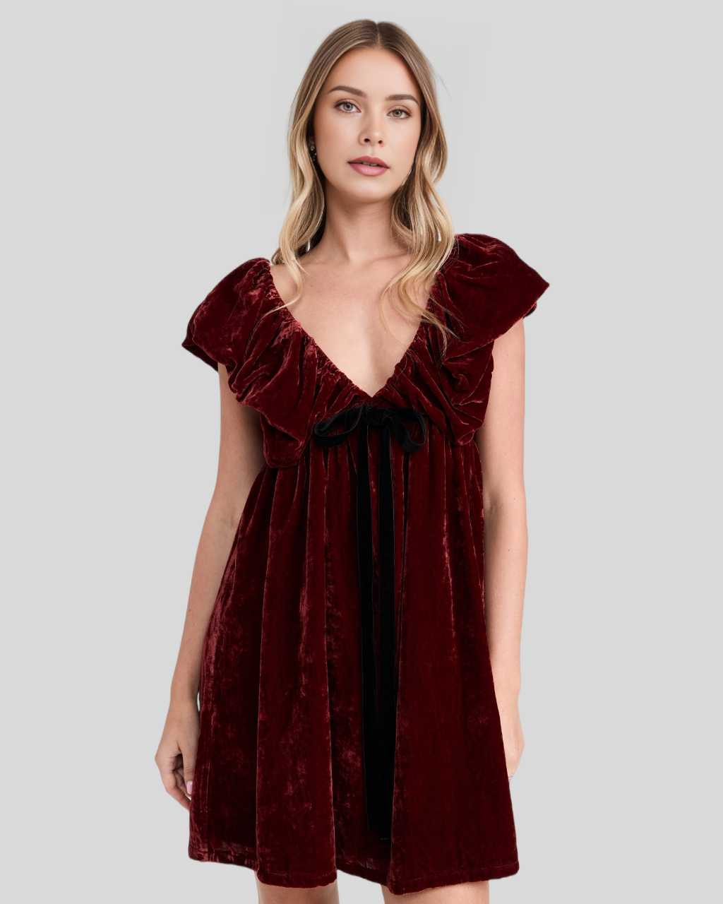 Velvet Bow Mini Dress (Buy 2 Free Shipping)