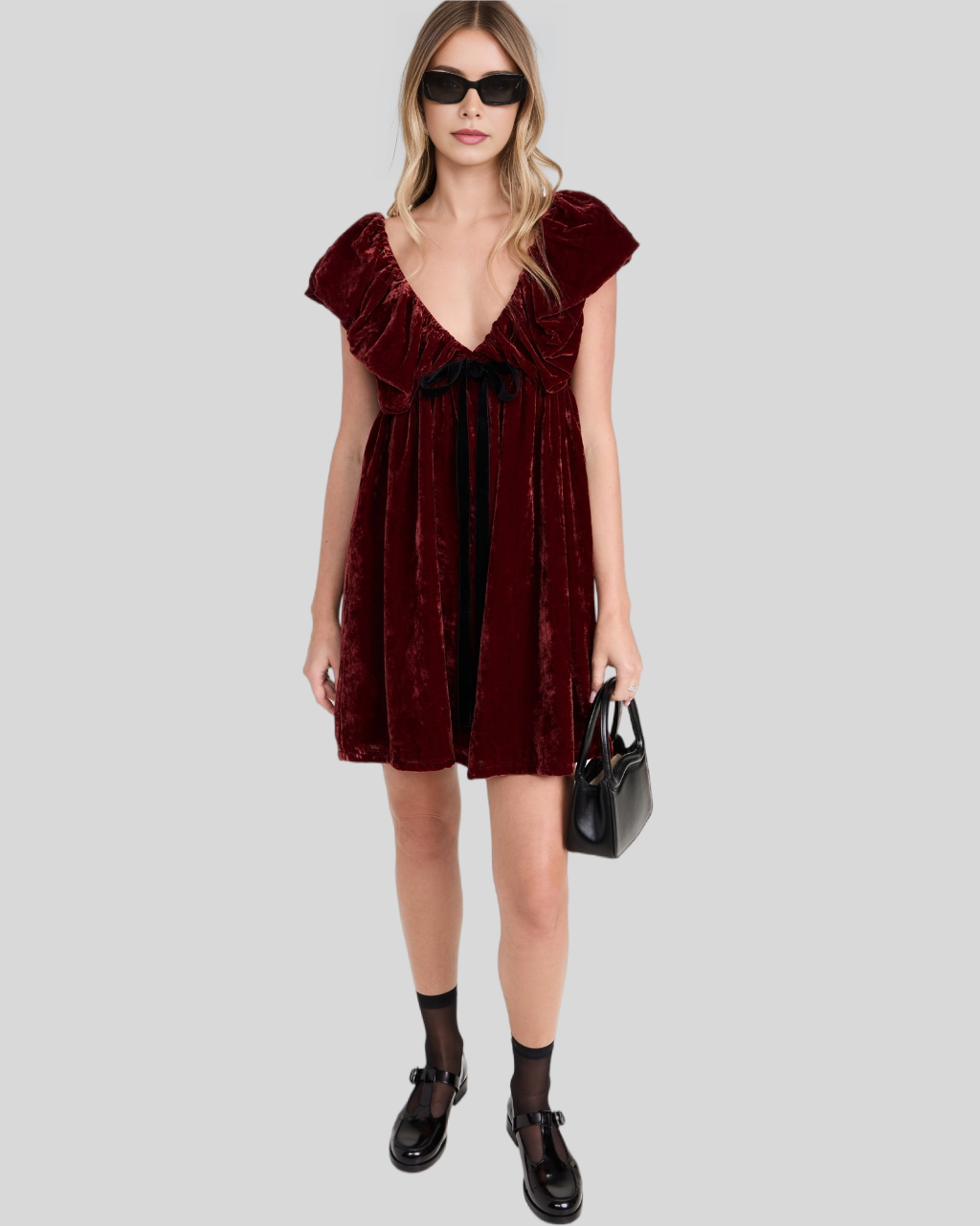 Velvet Bow Mini Dress (Buy 2 Free Shipping)