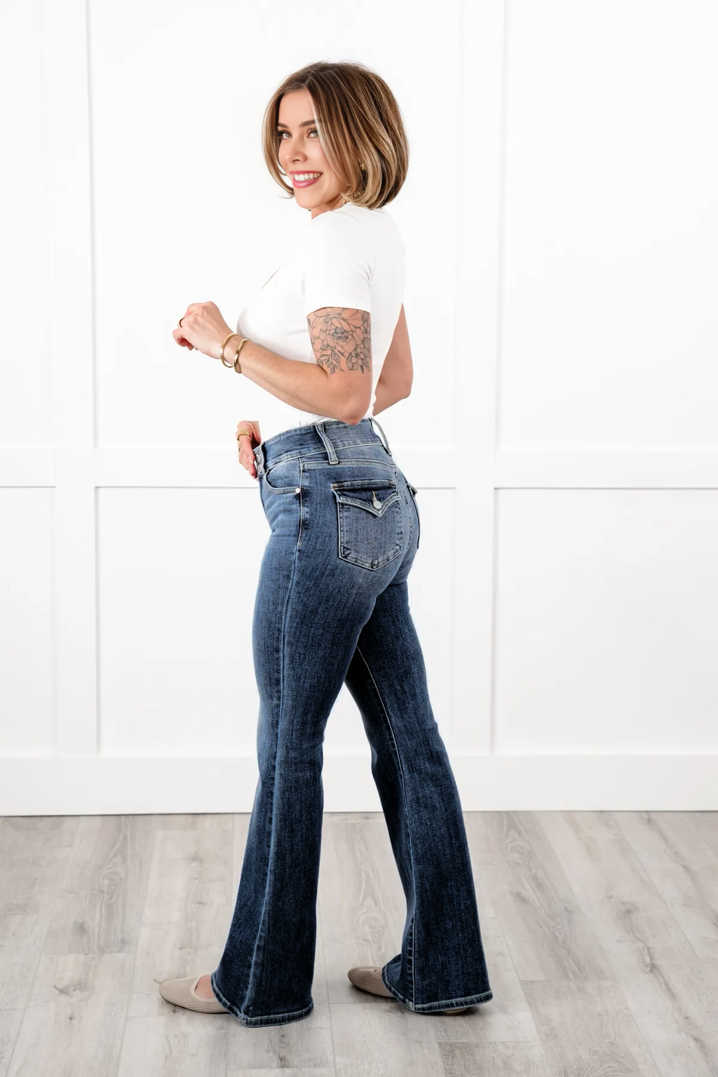Tummy Control Double Button Flare Jeans (Buy 2 Free Shipping)