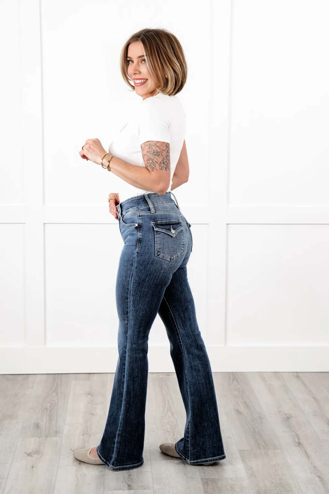 Tummy Control Double Button Flare Jeans (Buy 2 Free Shipping)