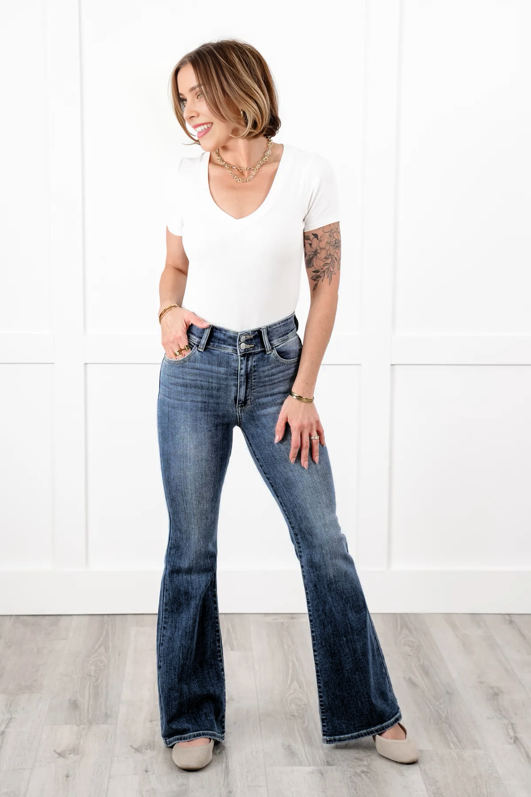 Tummy Control Double Button Flare Jeans (Buy 2 Free Shipping)