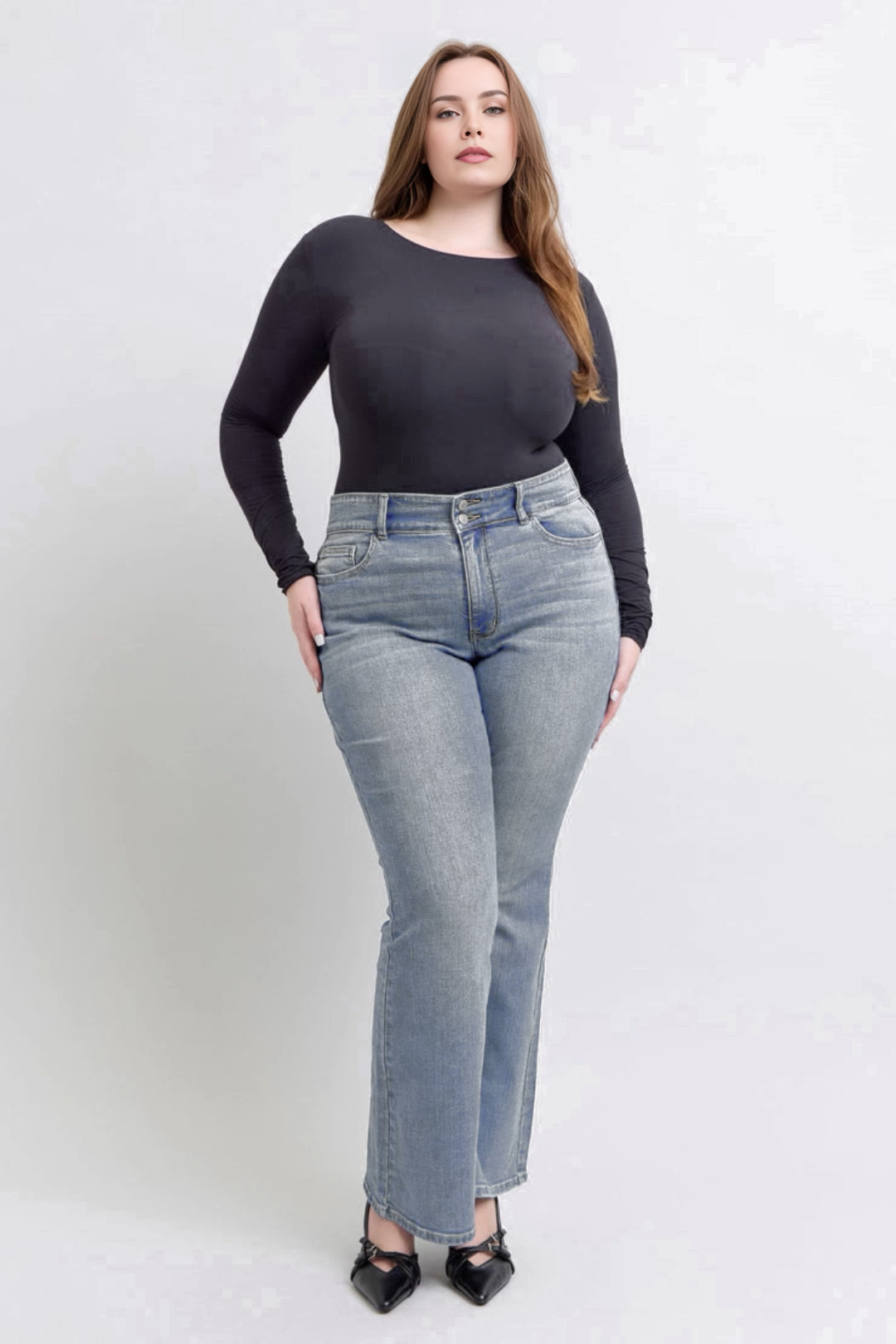 Tummy Control Double Button Flare Jeans (Buy 2 Free Shipping)