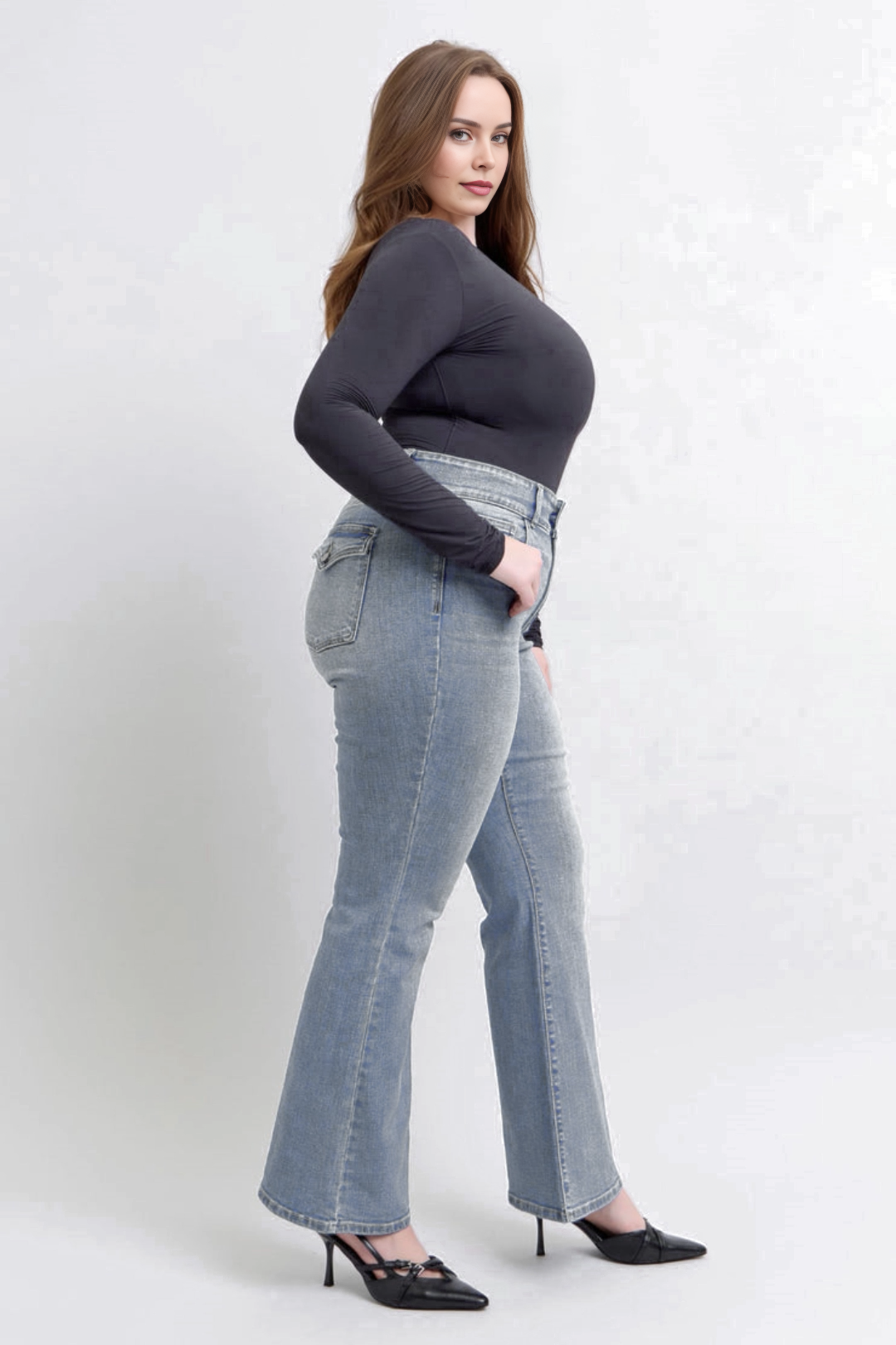 Tummy Control Double Button Flare Jeans (Buy 2 Free Shipping)