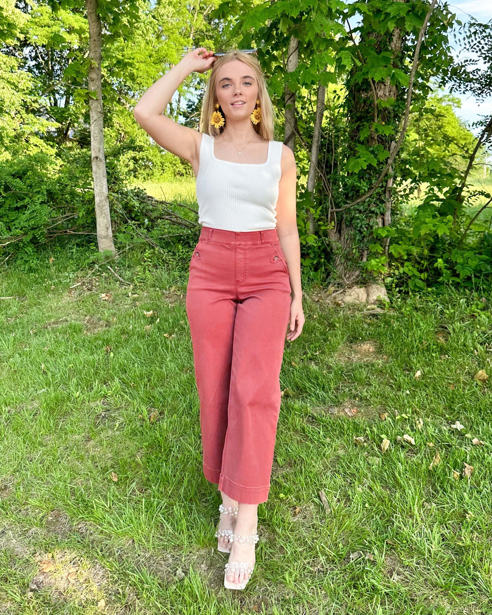 Tummy Control Twill Cropped Wide Leg Pant(Buy 2 Free Shipping)