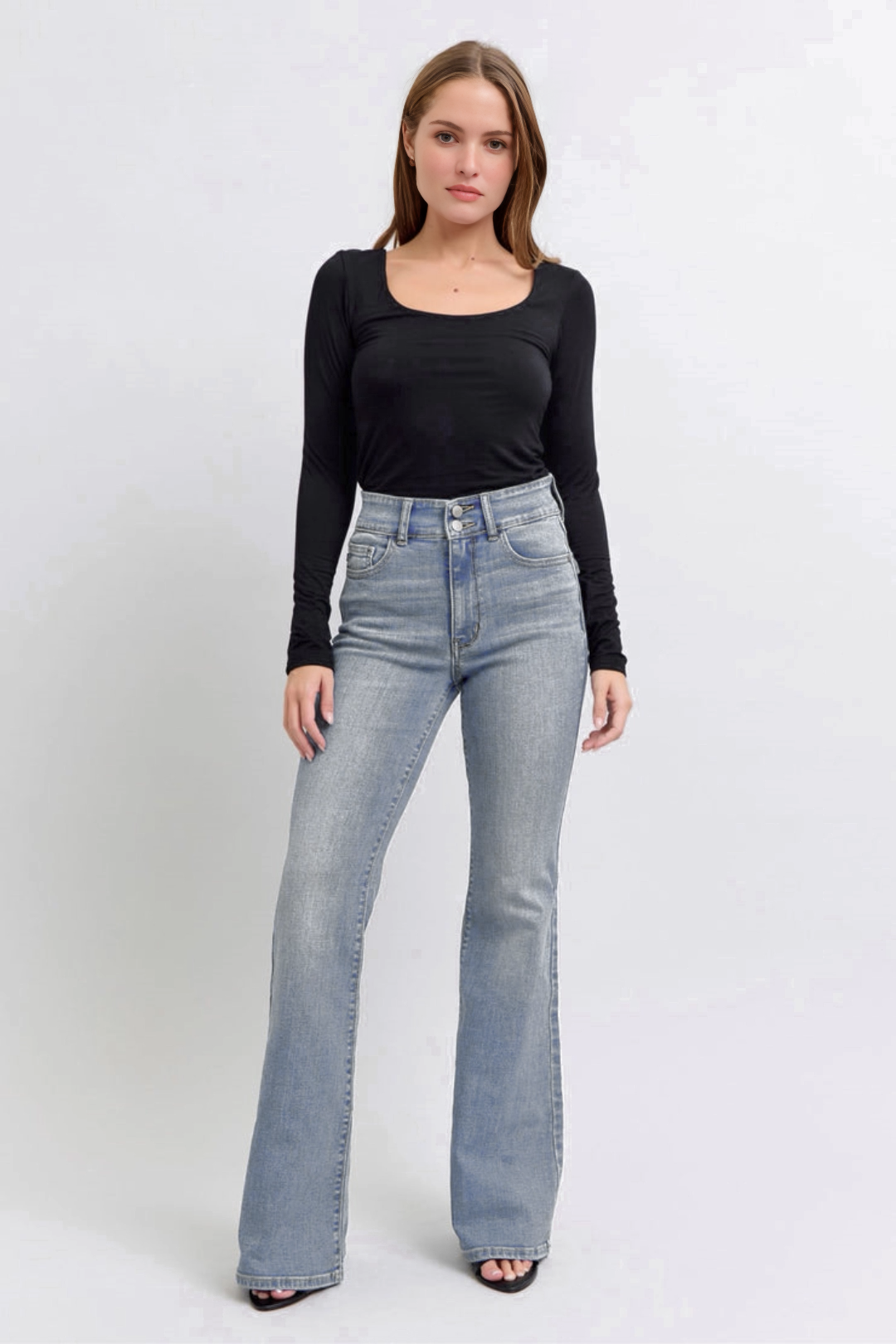 Tummy Control Double Button Flare Jeans (Buy 2 Free Shipping)
