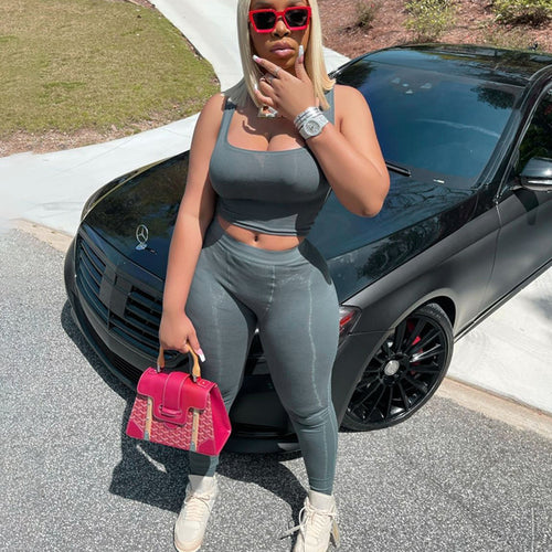 2023 fashion ribbed crop tank top 2 piece gym set fitness two piece yoga legging pants sets women clothing