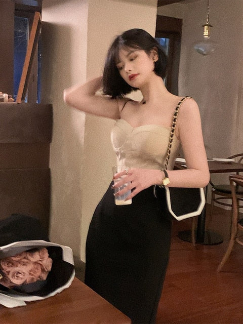 Vintage Corset Ruched Midi Dress for Women Spaghetti Strap Sexy Bodycon Elegant Party Slim One Piece Clothes Vestidos Summer Ne
