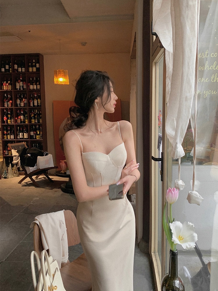 Vintage Corset Ruched Midi Dress for Women Spaghetti Strap Sexy Bodycon Elegant Party Slim One Piece Clothes Vestidos Summer Ne