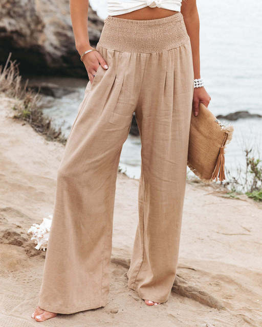 Women's Wide Leg Pants Summer Solid Loose Casual Vintage Cotton Linen Long Trousers Y2K 2023 Streetwear White Joggers Sweat